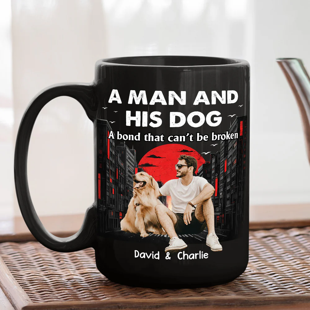 Black Red Dog And Human Photo - Personalized Custom Coffee Mug - Image 4