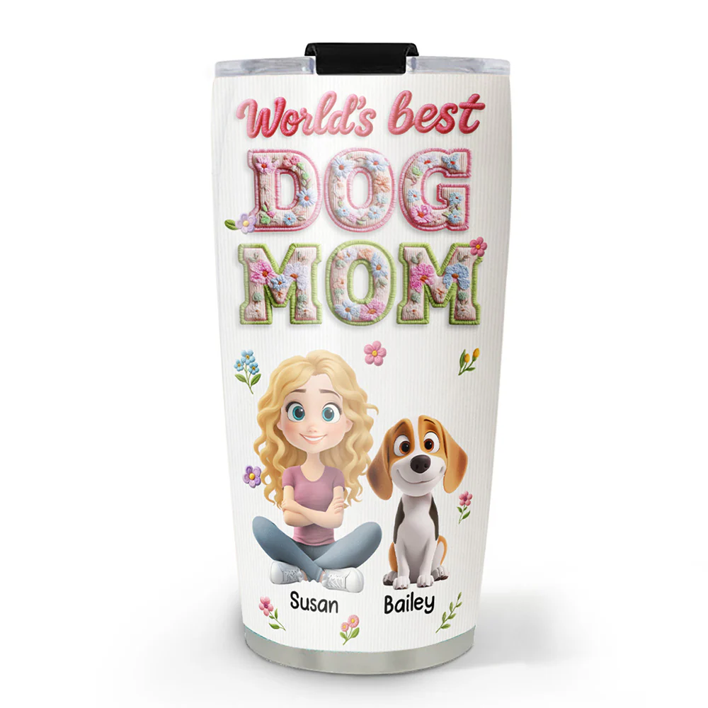 Blossoming Dog Mom - Personalized Custom 3D Effect Tumbler