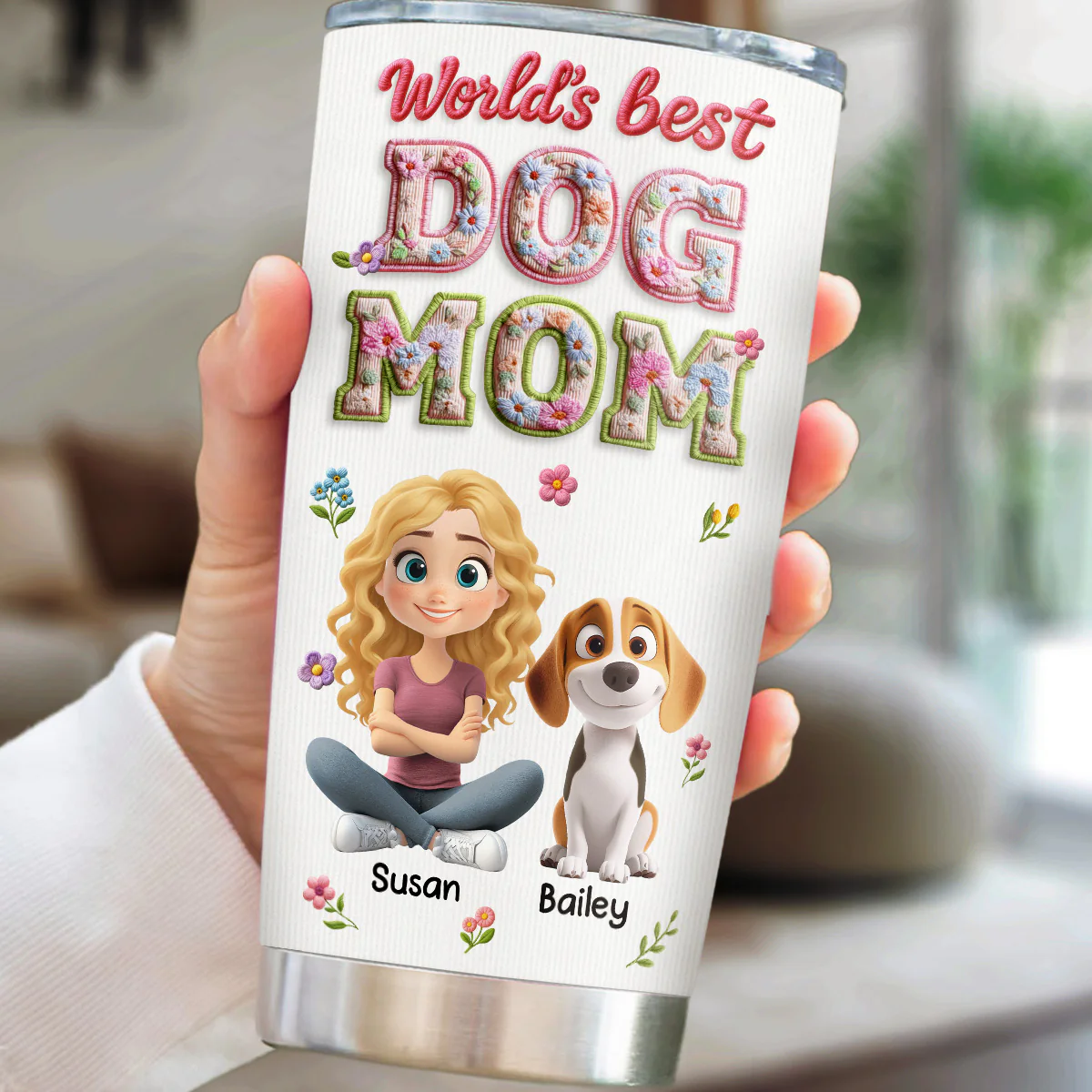Blossoming Dog Mom - Personalized Custom 3D Effect Tumbler - Image 2
