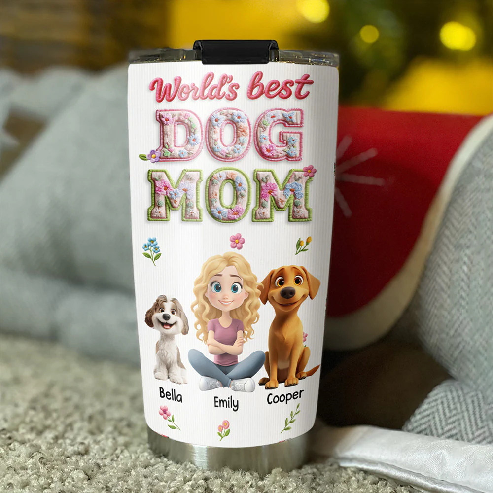 Blossoming Dog Mom - Personalized Custom 3D Effect Tumbler - Image 3