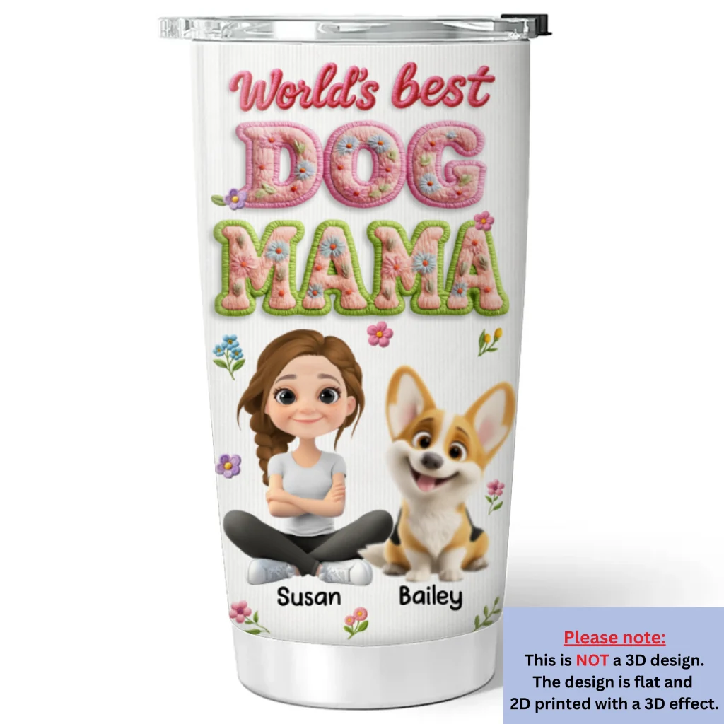 Blossoming Dog Mom - Personalized Custom 3D Effect Tumbler - Image 6