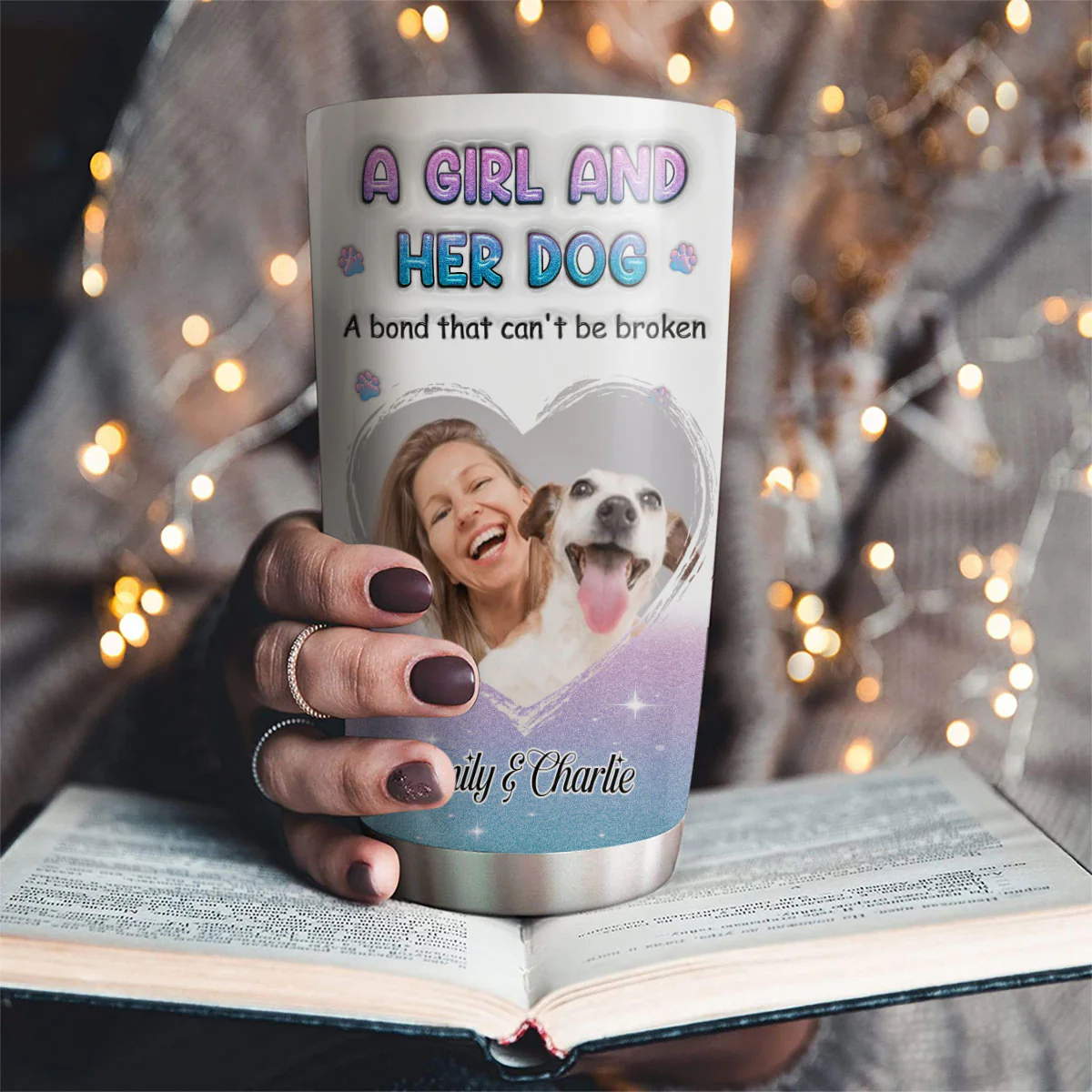 Blue Glitter Photo - Personalized Custom 3D Inflated Tumbler - Image 2