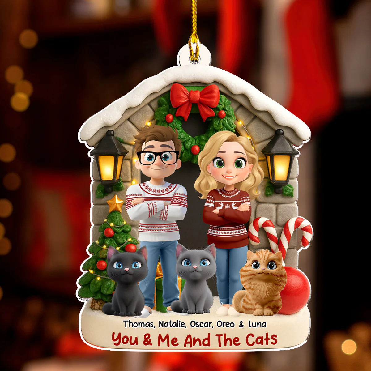Bond Of Cat Love - Personalized Custom 3D Effect Acrylic Ornament - Image 3