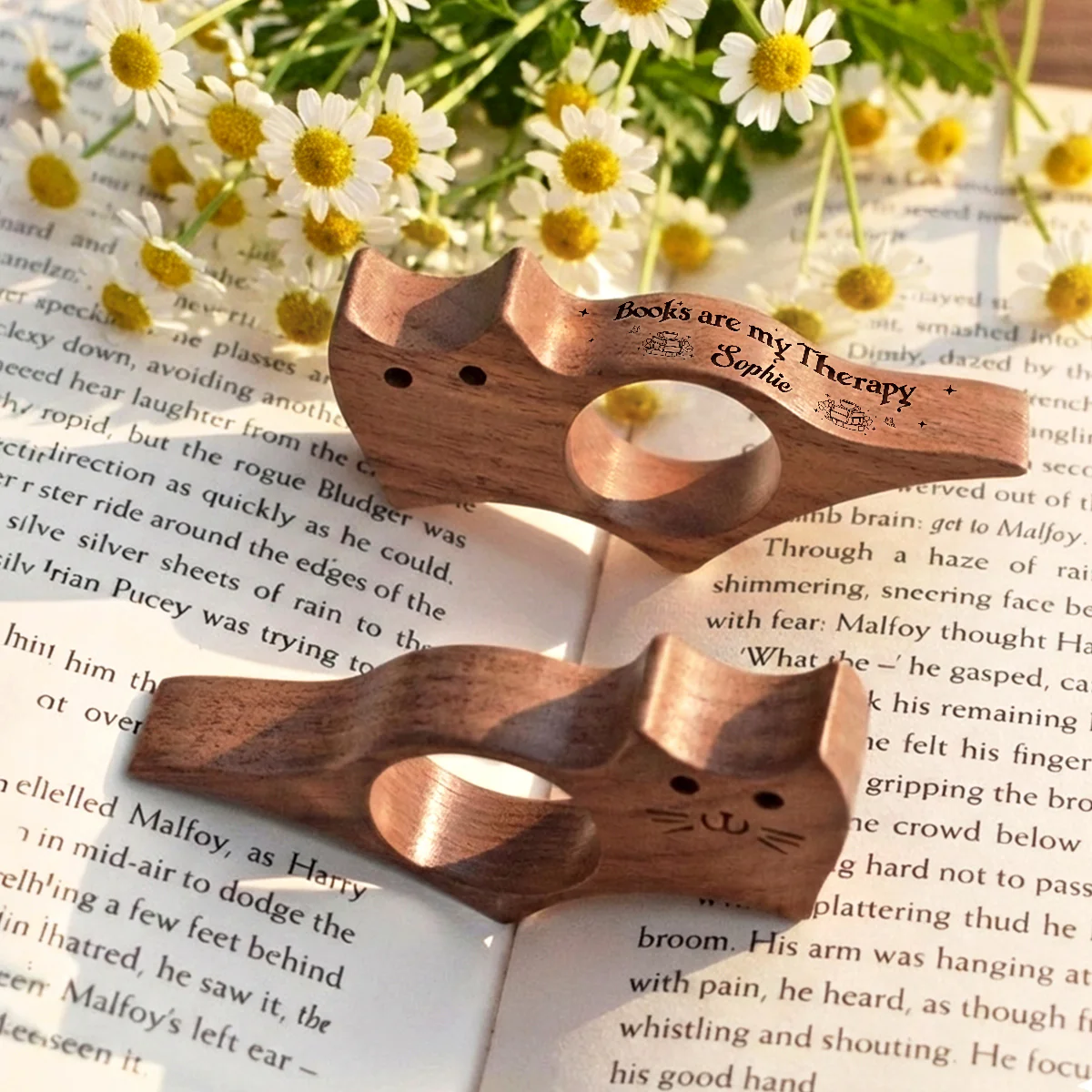 Books Are My Therapy - Personalized Custom Cat Book Page Holder - Image 2