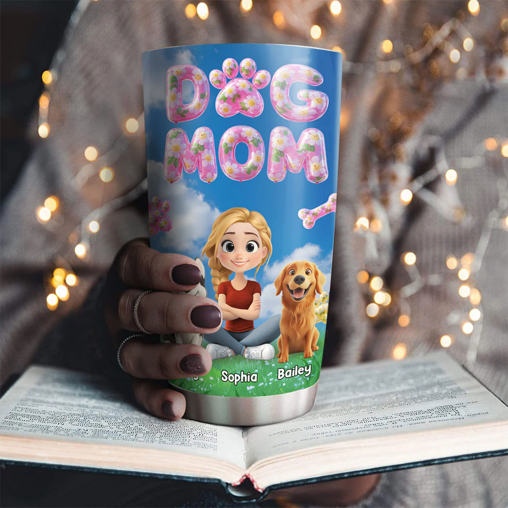 Bubble Chibi Dog Mom - Personalized Custom 3D Effect Tumbler - Image 3