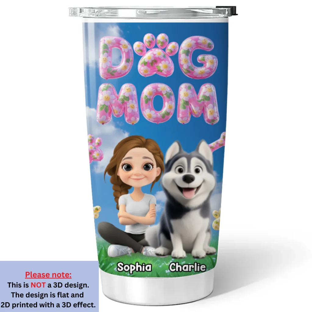 Bubble Chibi Dog Mom - Personalized Custom 3D Effect Tumbler - Image 6
