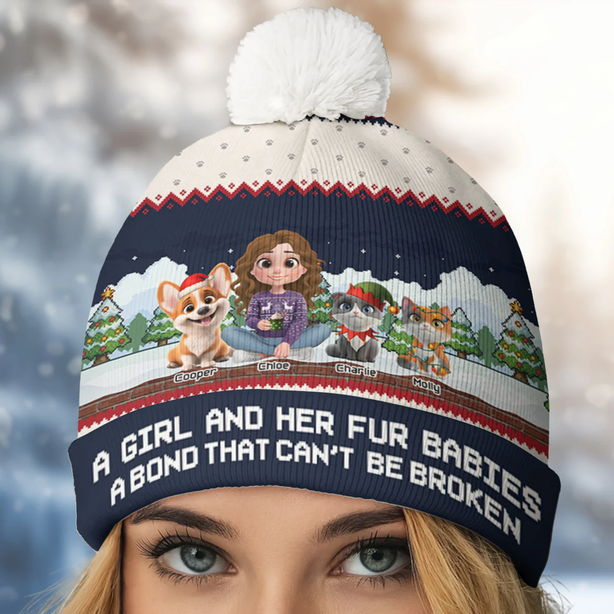 Can Not Be Broken Fur Ver - Personalized Custom Bobble Beanie Hat - Image 2