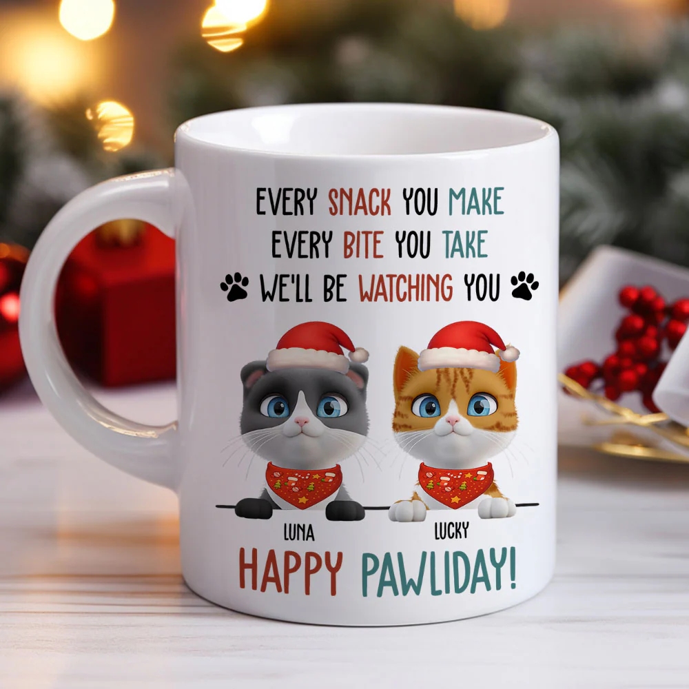 Cartoon Cat Pawliday - Personalized Custom Coffee Mug - Image 2
