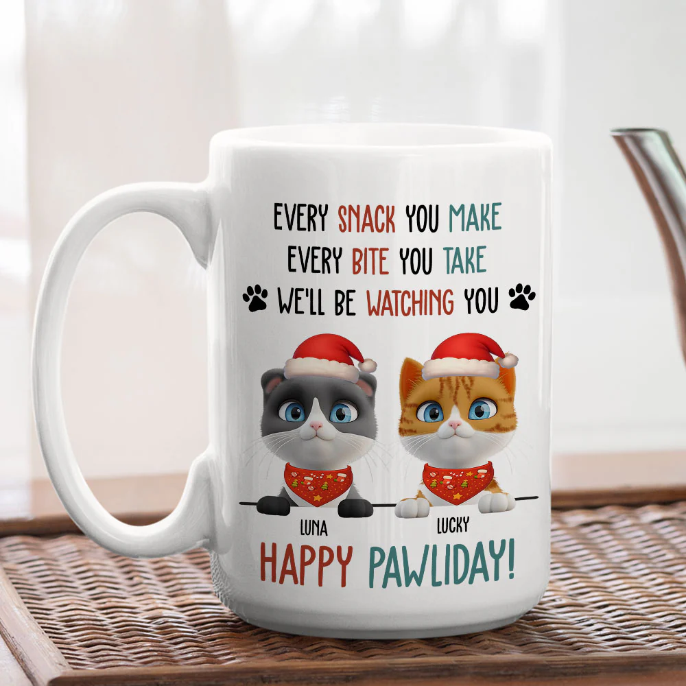 Cartoon Cat Pawliday - Personalized Custom Coffee Mug - Image 3