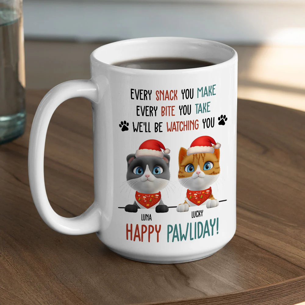 Cartoon Cat Pawliday - Personalized Custom Coffee Mug - Image 4