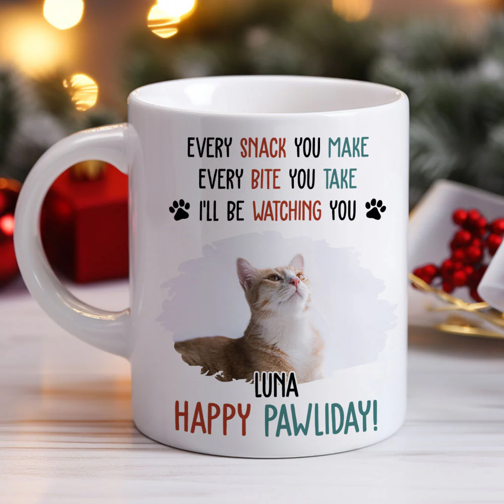Cartoon Cat Pawliday Photo - Personalized Custom Coffee Mug - Image 2