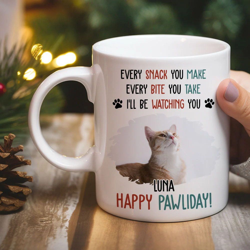 Cartoon Cat Pawliday Photo - Personalized Custom Coffee Mug - Image 3