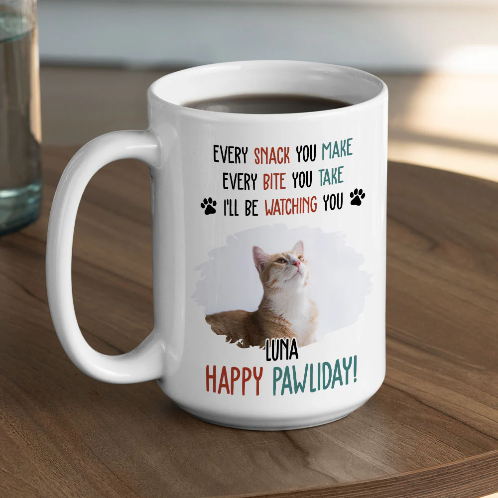 Cartoon Cat Pawliday Photo - Personalized Custom Coffee Mug - Image 4