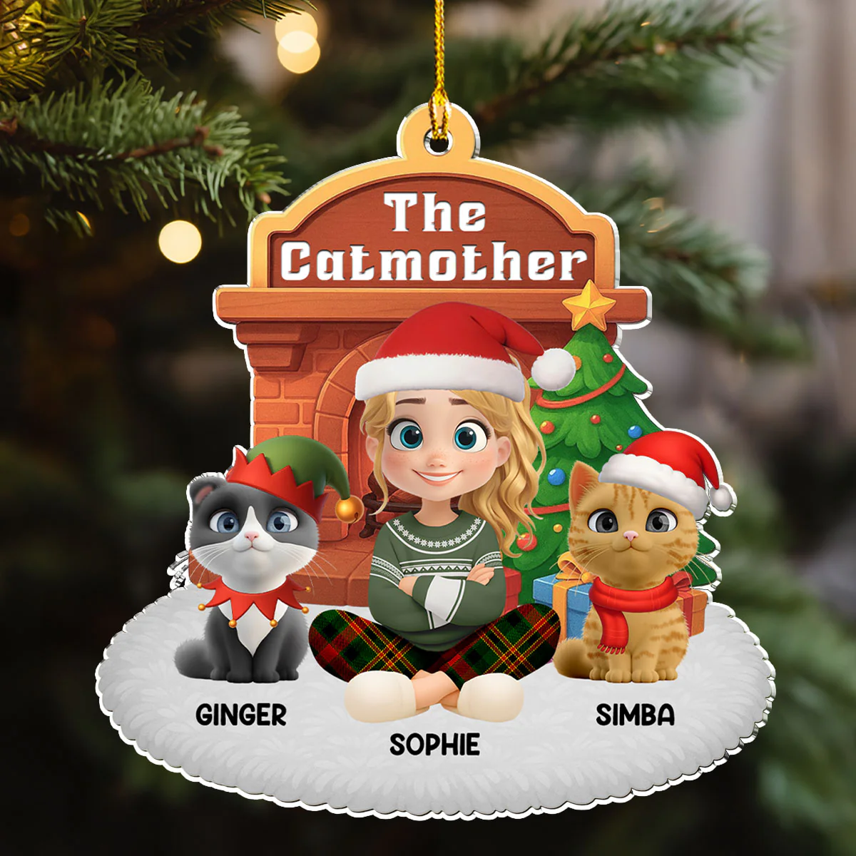 Cartoon Catparent Christmas - Personalized Custom Acrylic Ornament
