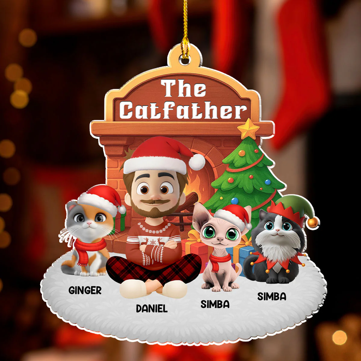 Cartoon Catparent Christmas - Personalized Custom Acrylic Ornament - Image 2
