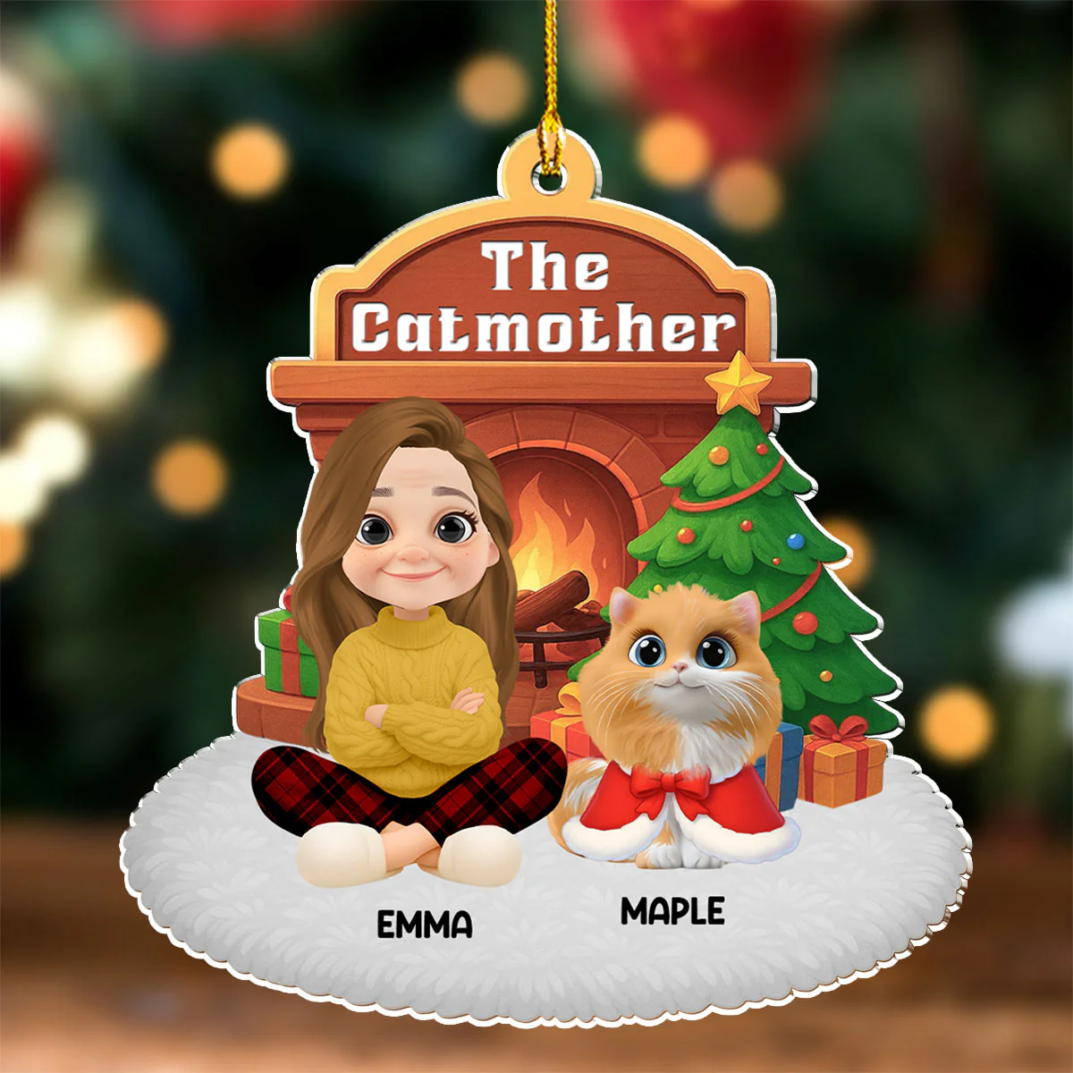 Cartoon Catparent Christmas - Personalized Custom Acrylic Ornament - Image 3