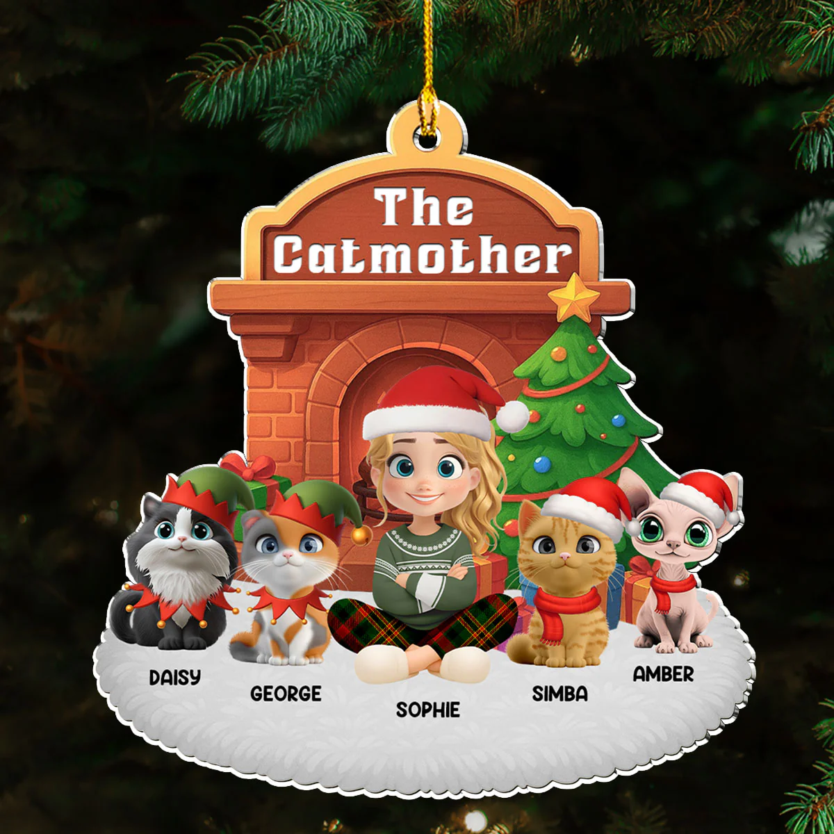 Cartoon Catparent Christmas - Personalized Custom Acrylic Ornament - Image 4