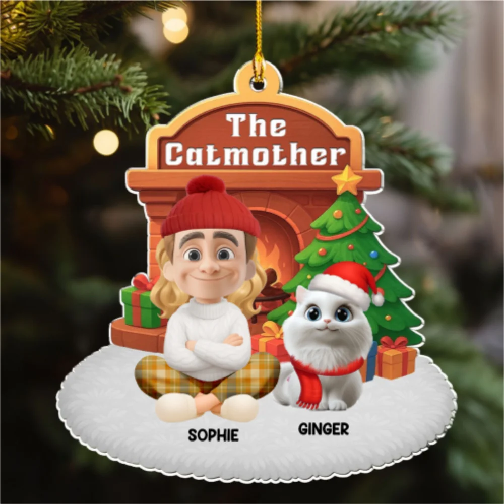Cartoon Catparent Christmas - Personalized Custom Acrylic Ornament - Image 6