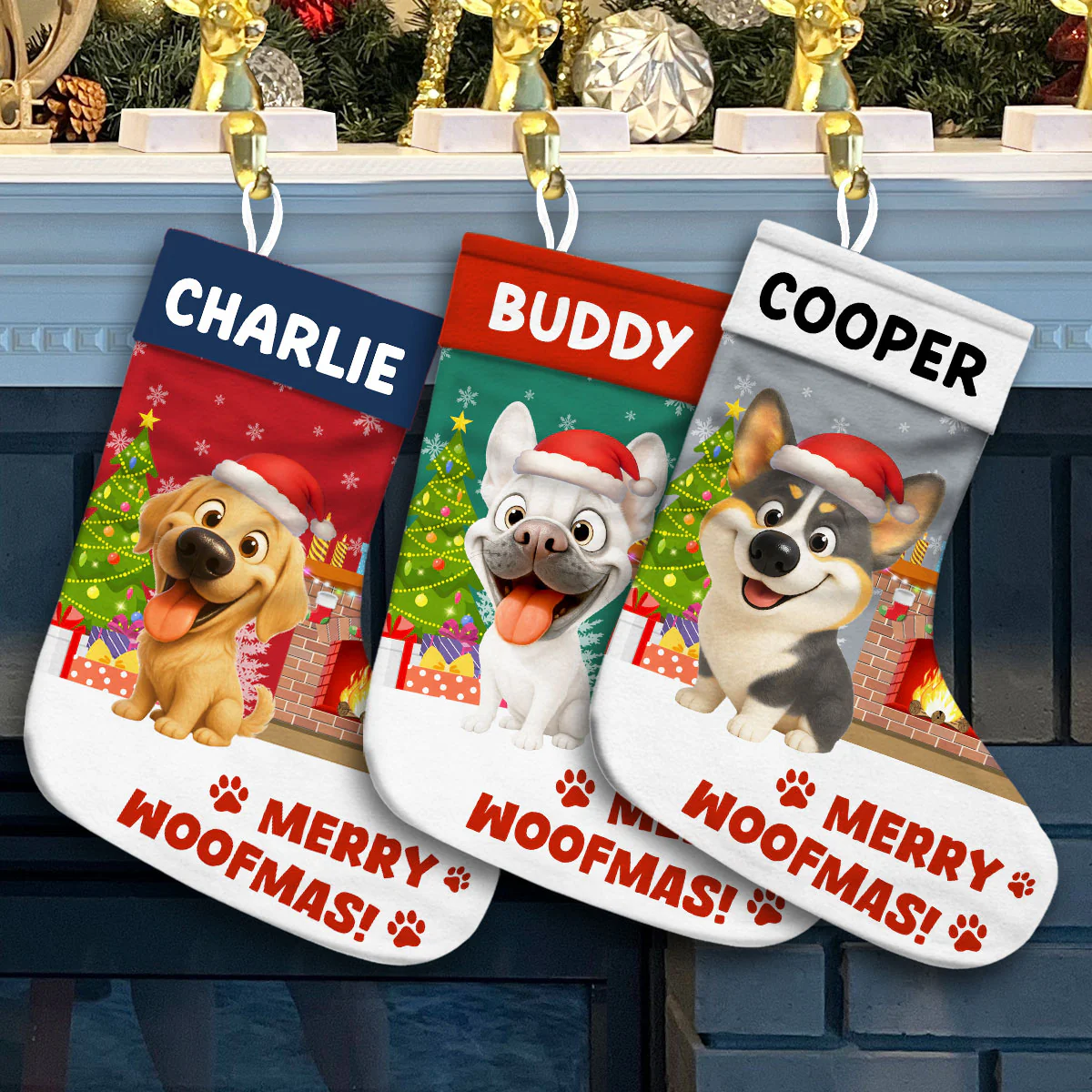 Cartoon Dog Christmas - Personalized Custom Christmas Stocking
