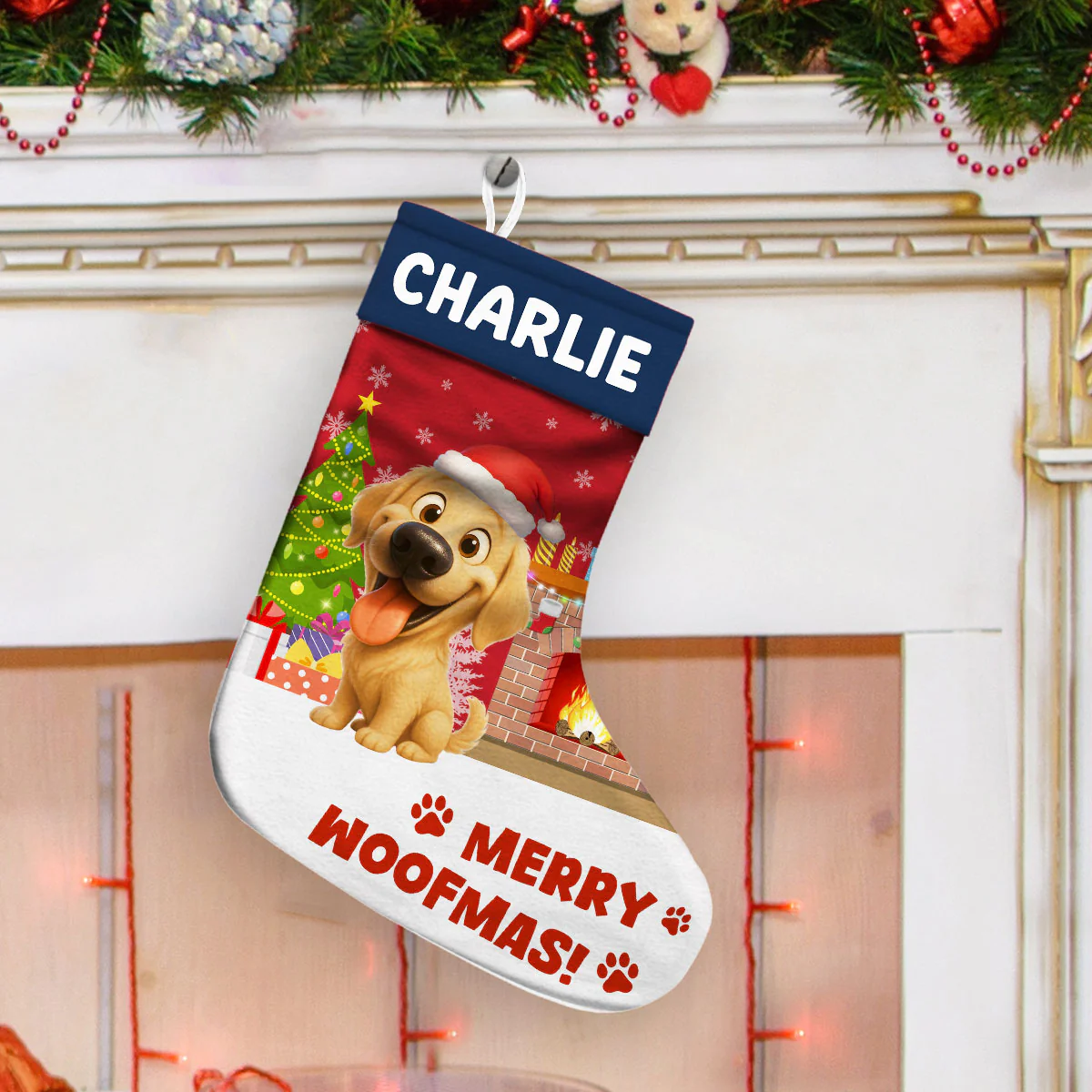 Cartoon Dog Christmas - Personalized Custom Christmas Stocking - Image 2