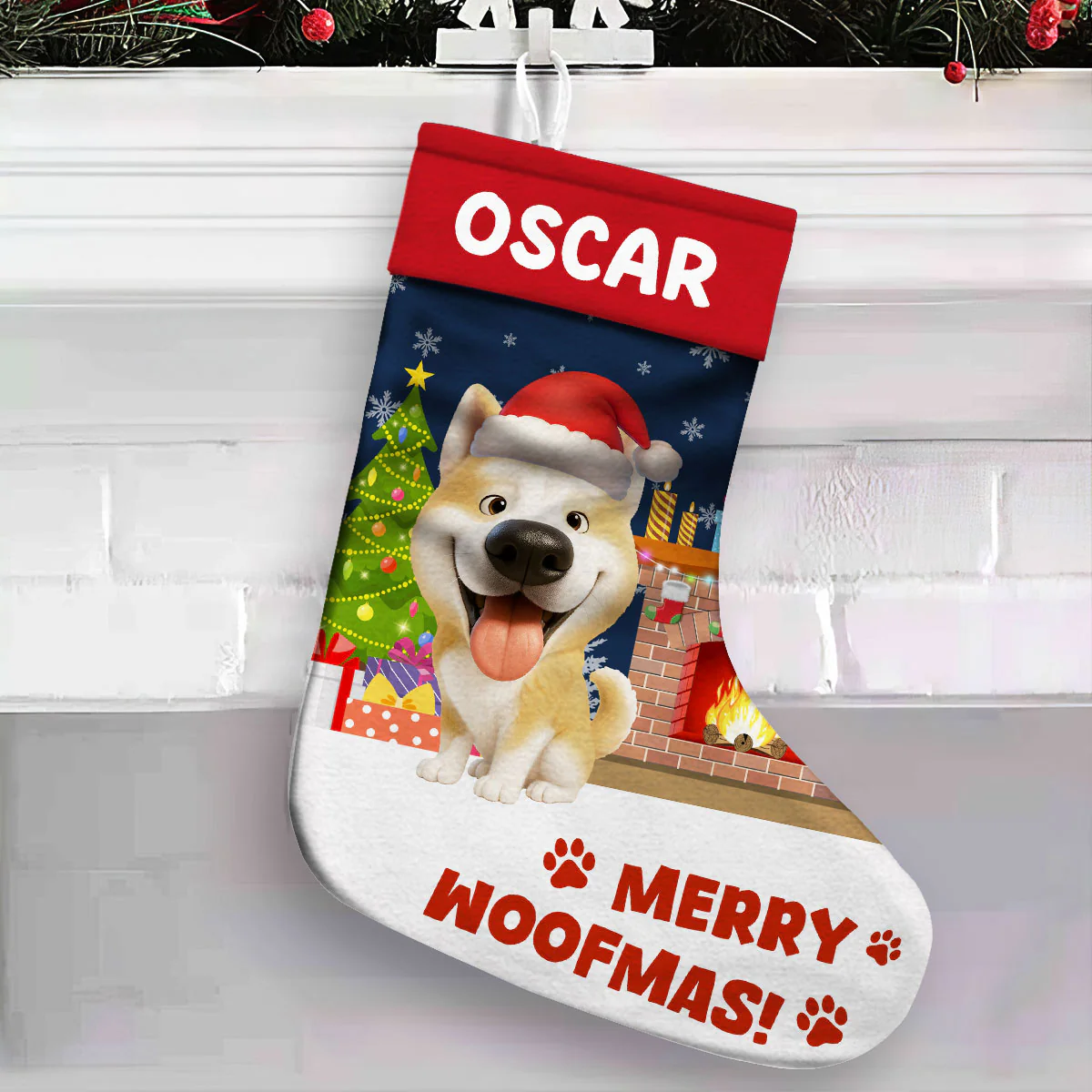 Cartoon Dog Christmas - Personalized Custom Christmas Stocking - Image 3