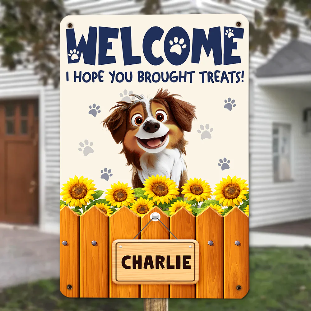 Cartoon Dog Hopes You Bring Treats - Personalized Custom Metal Sign - Image 2