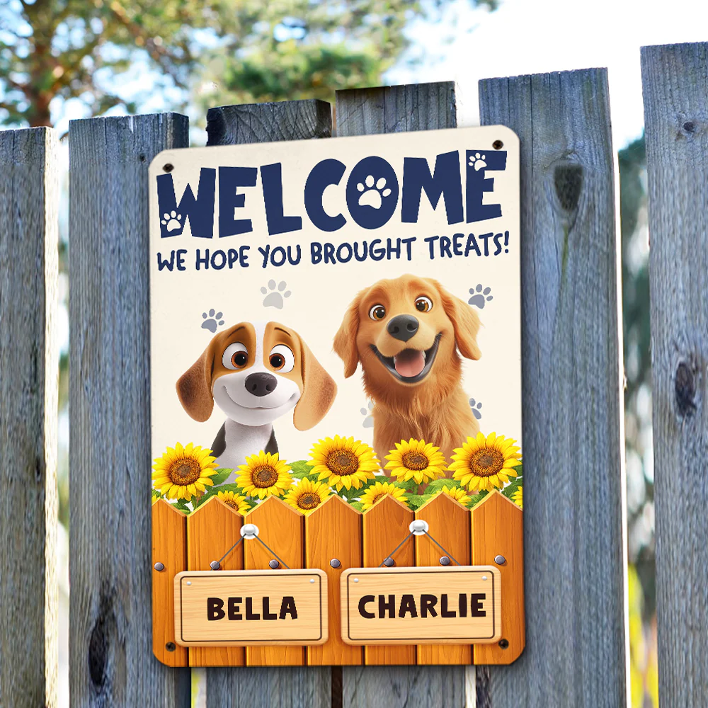 Cartoon Dog Hopes You Bring Treats - Personalized Custom Metal Sign - Image 3