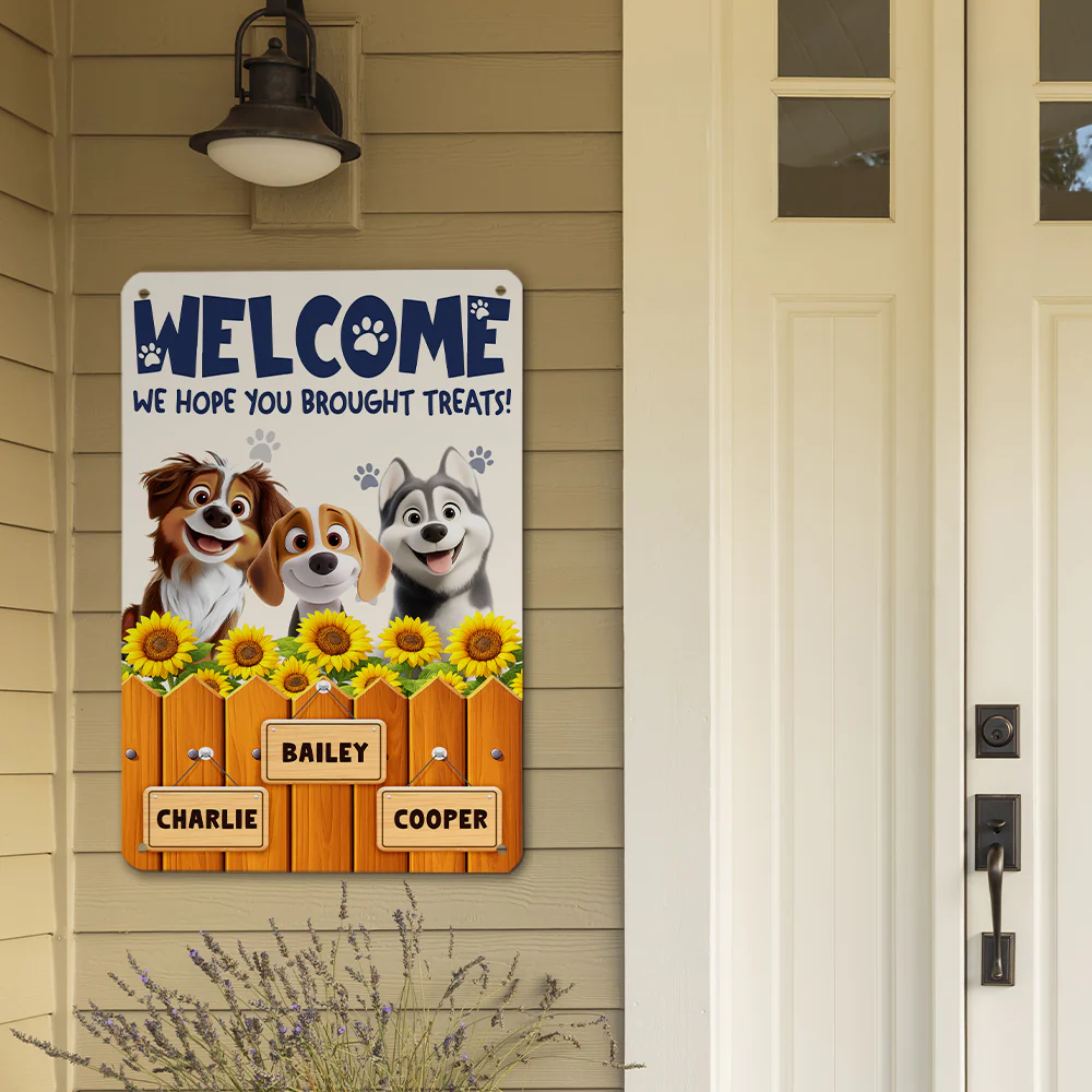 Cartoon Dog Hopes You Bring Treats - Personalized Custom Metal Sign - Image 4