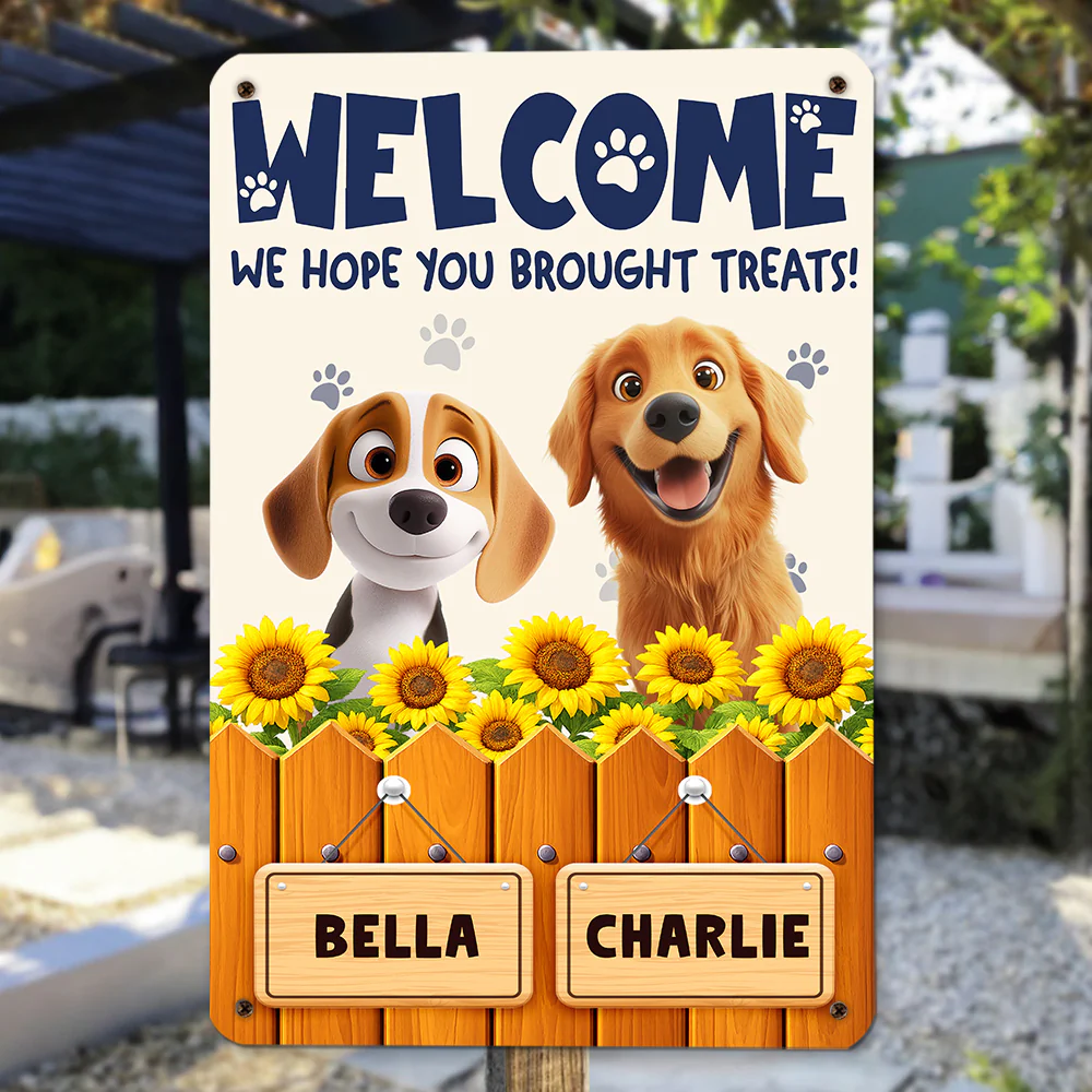 Cartoon Dog Hopes You Bring Treats - Personalized Custom Metal Sign - Image 5