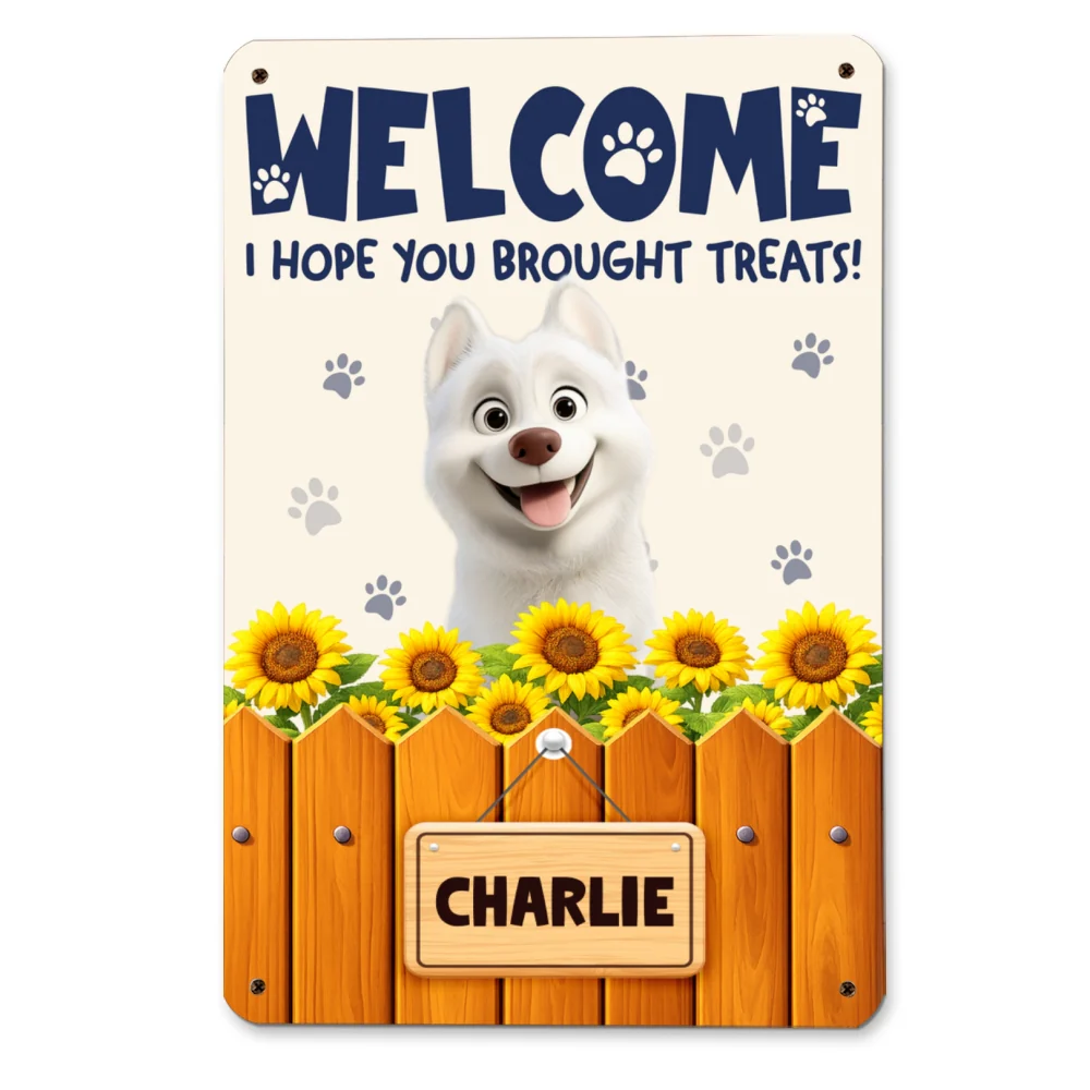 Cartoon Dog Hopes You Bring Treats - Personalized Custom Metal Sign - Image 6