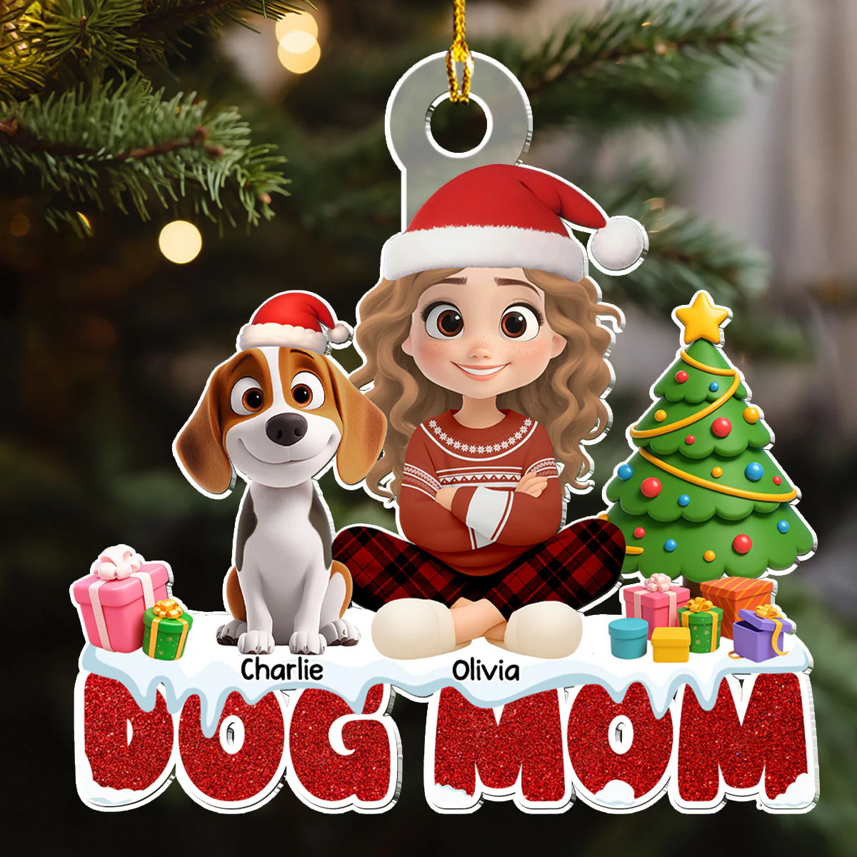 Cartoon Dog Mom - Personalized Custom Acrylic Ornament