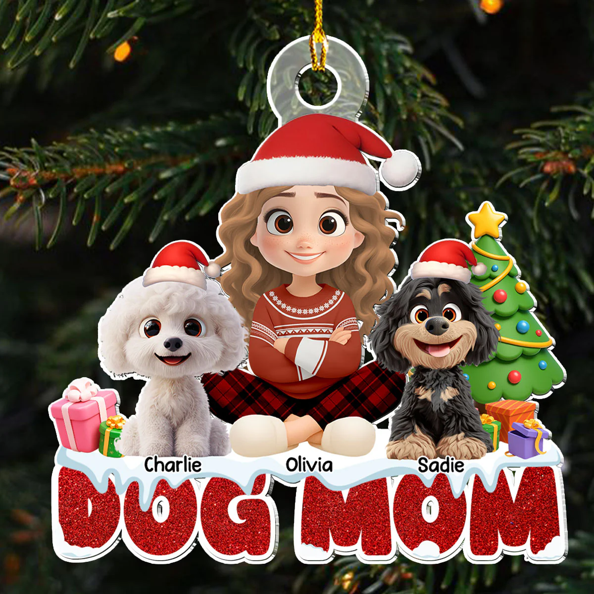 Cartoon Dog Mom - Personalized Custom Acrylic Ornament - Image 2