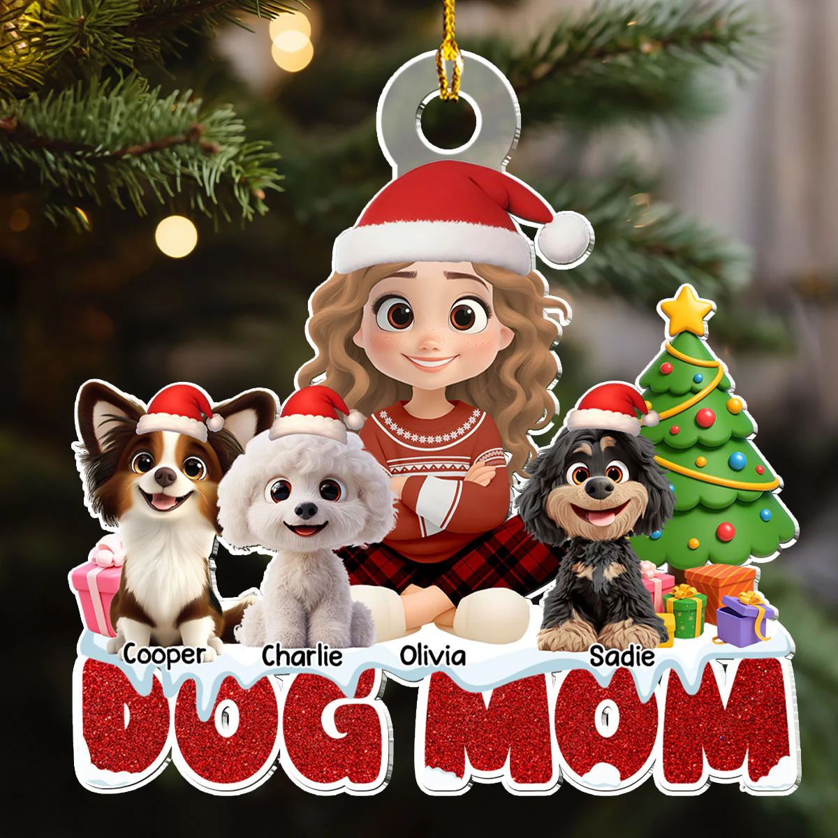 Cartoon Dog Mom - Personalized Custom Acrylic Ornament - Image 3