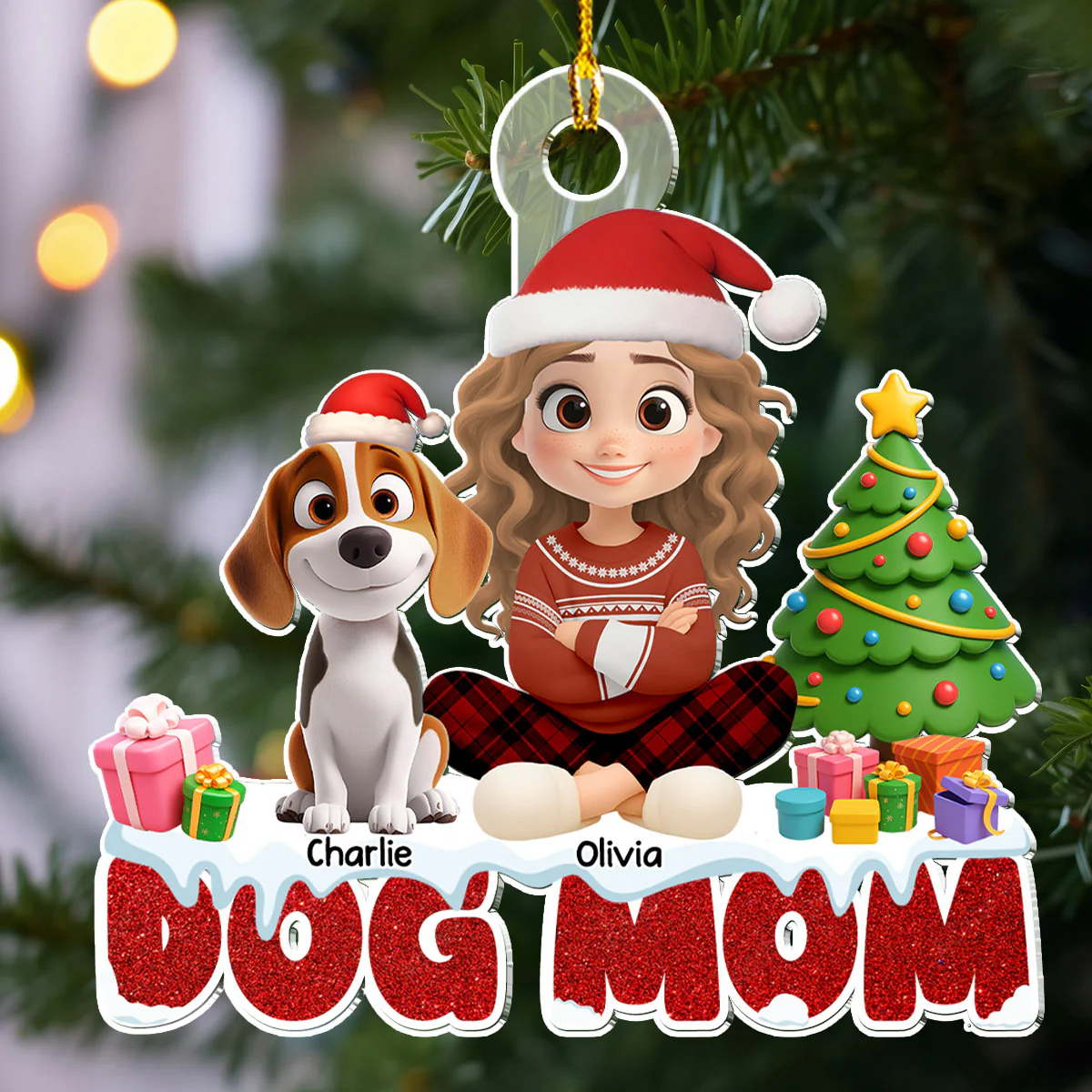 Cartoon Dog Mom - Personalized Custom Acrylic Ornament - Image 4