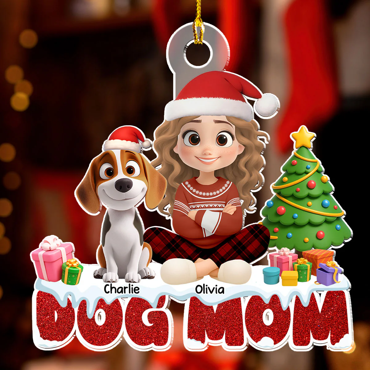 Cartoon Dog Mom - Personalized Custom Acrylic Ornament - Image 5