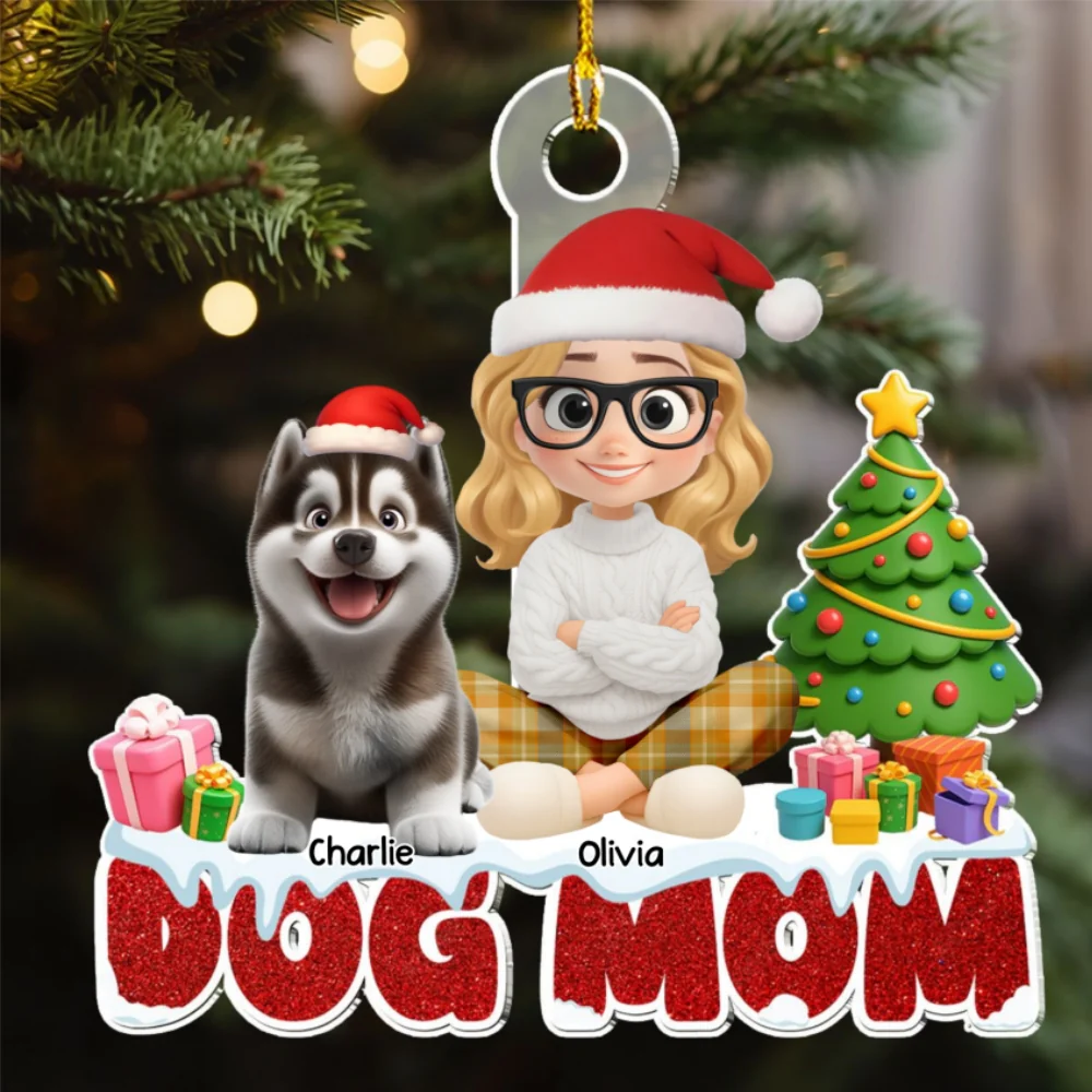 Cartoon Dog Mom - Personalized Custom Acrylic Ornament - Image 7