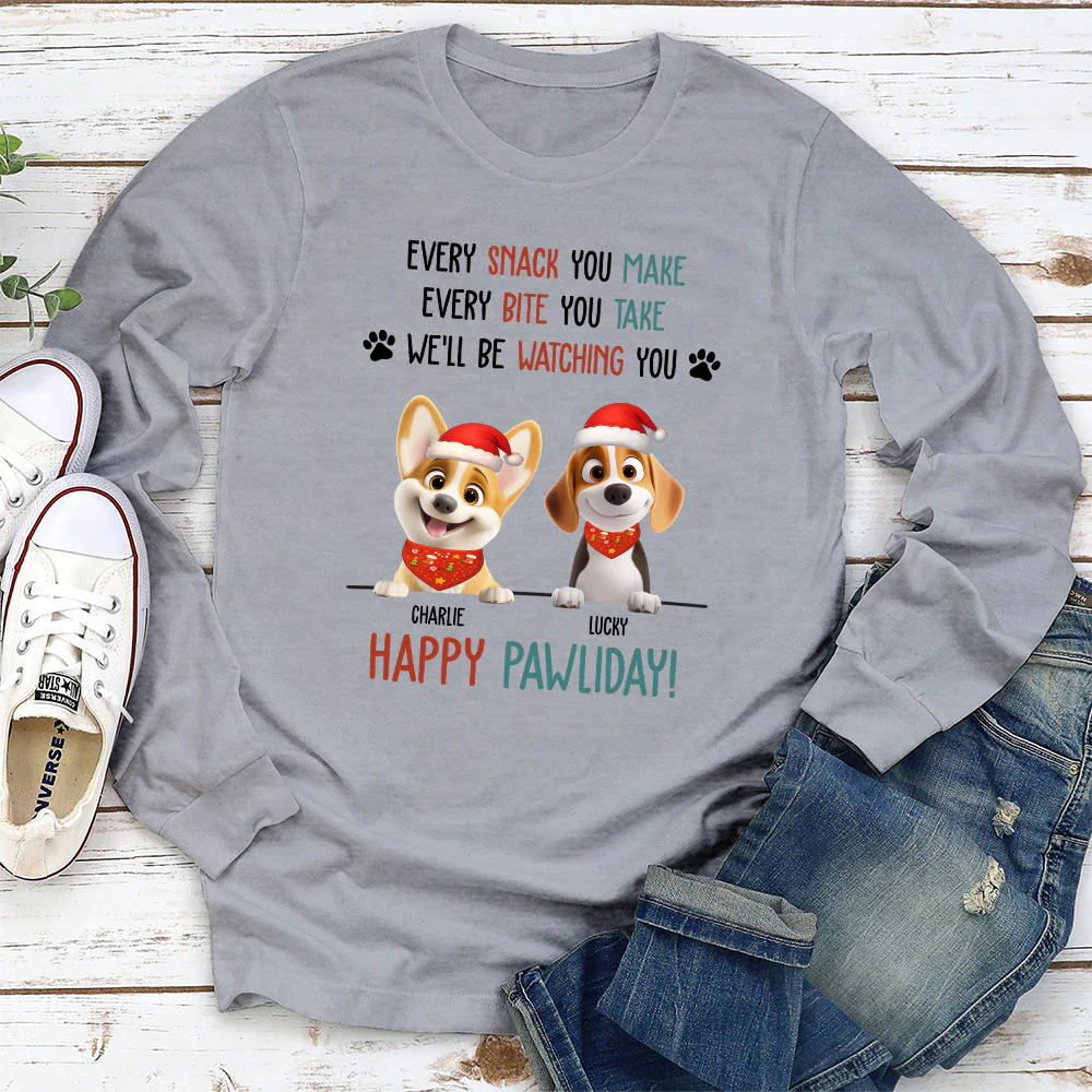 Cartoon Dog Pawliday - Personalized Custom Long Sleeve T-Shirt - Image 2