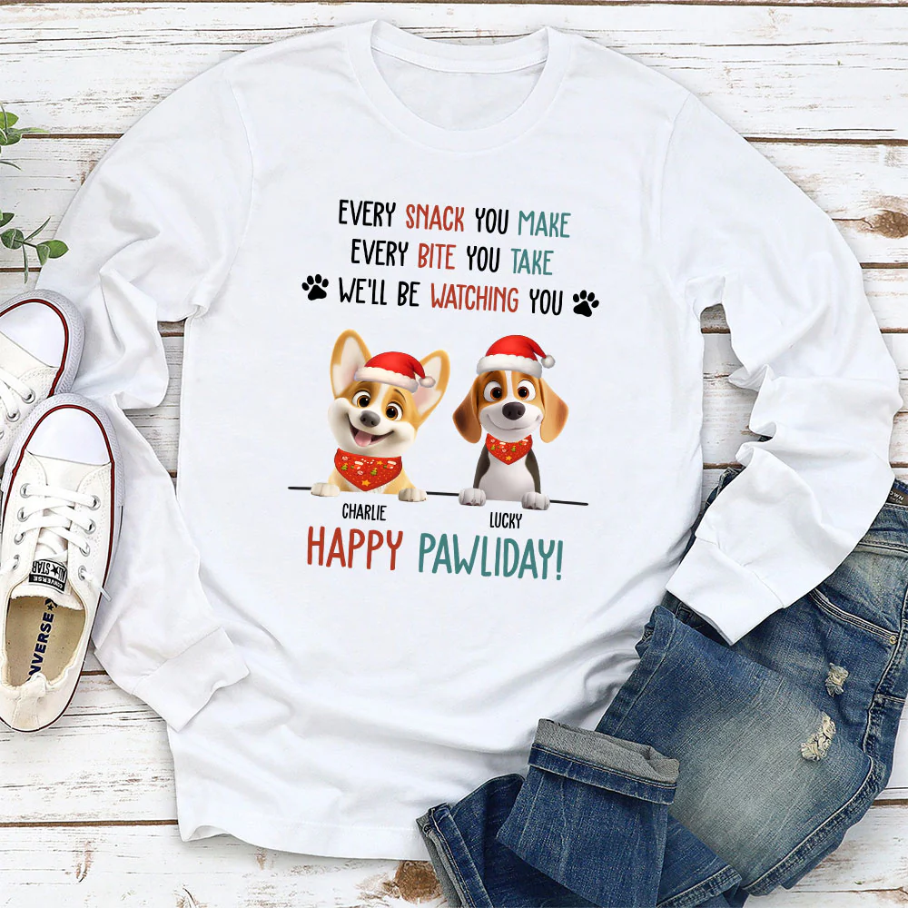 Cartoon Dog Pawliday - Personalized Custom Long Sleeve T-Shirt - Image 3