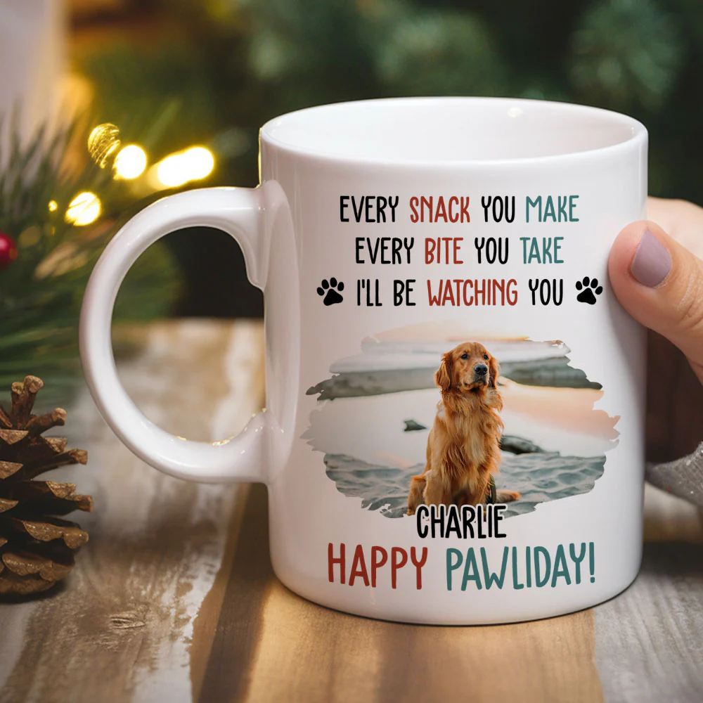 Cartoon Dog Pawliday Photo - Personalized Custom Coffee Mug - Image 2
