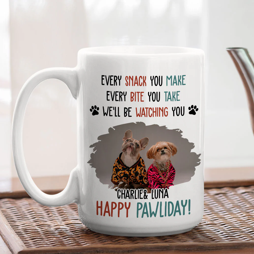 Cartoon Dog Pawliday Photo - Personalized Custom Coffee Mug - Image 4