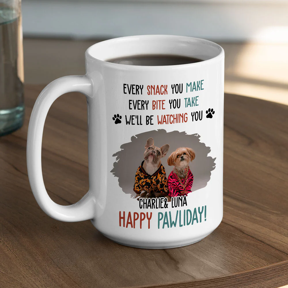 Cartoon Dog Pawliday Photo - Personalized Custom Coffee Mug - Image 5