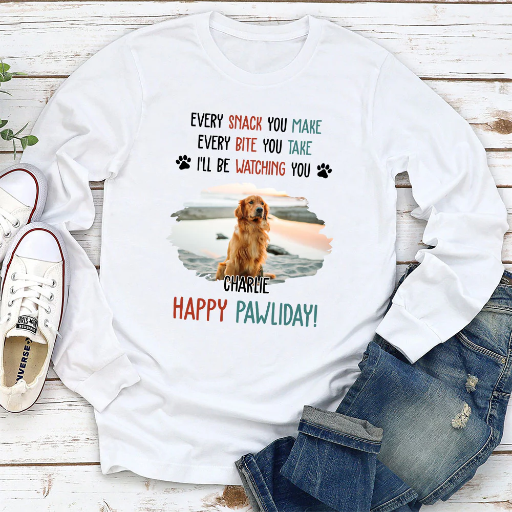 Cartoon Dog Pawliday Photo - Personalized Custom Long Sleeve T-Shirt - Image 2