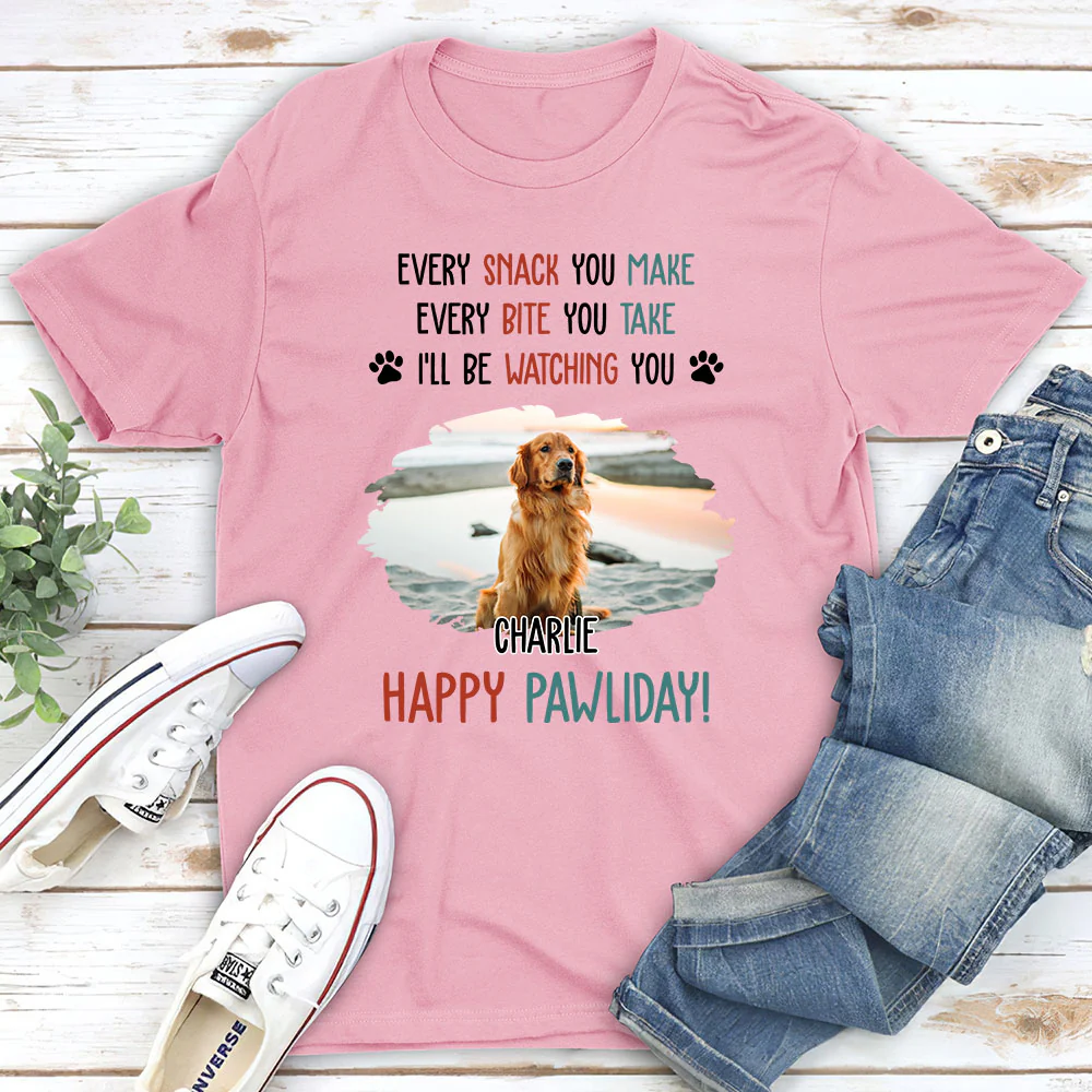 Cartoon Dog Pawliday Photo - Personalized Custom Unisex T-Shirt - Image 2