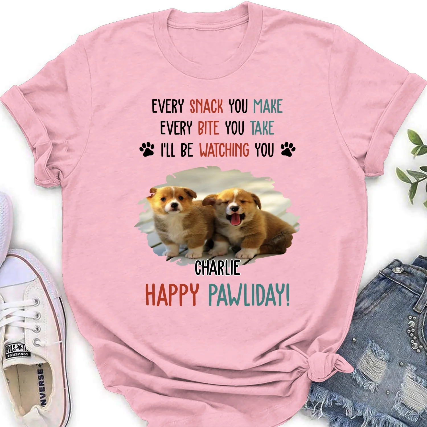 Cartoon Dog Pawliday Photo - Personalized Custom Women's T-Shirt - Image 7