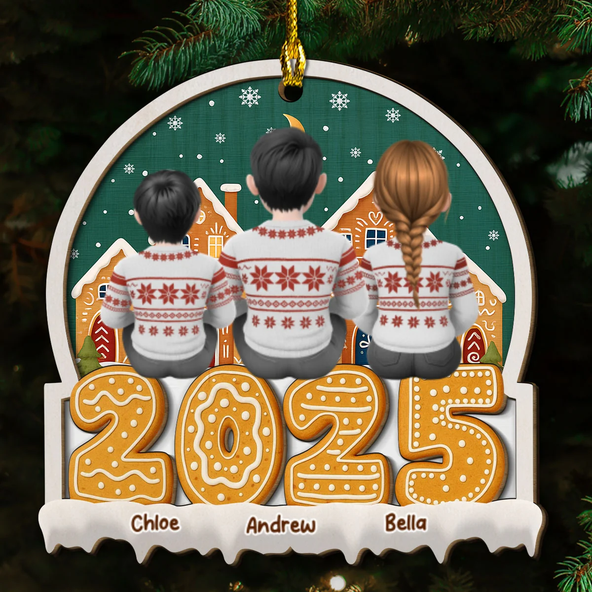 Cartoon Family And Pet Gingerbread Cookies - Personalized Custom 2-layered Wood Ornament - Image 6
