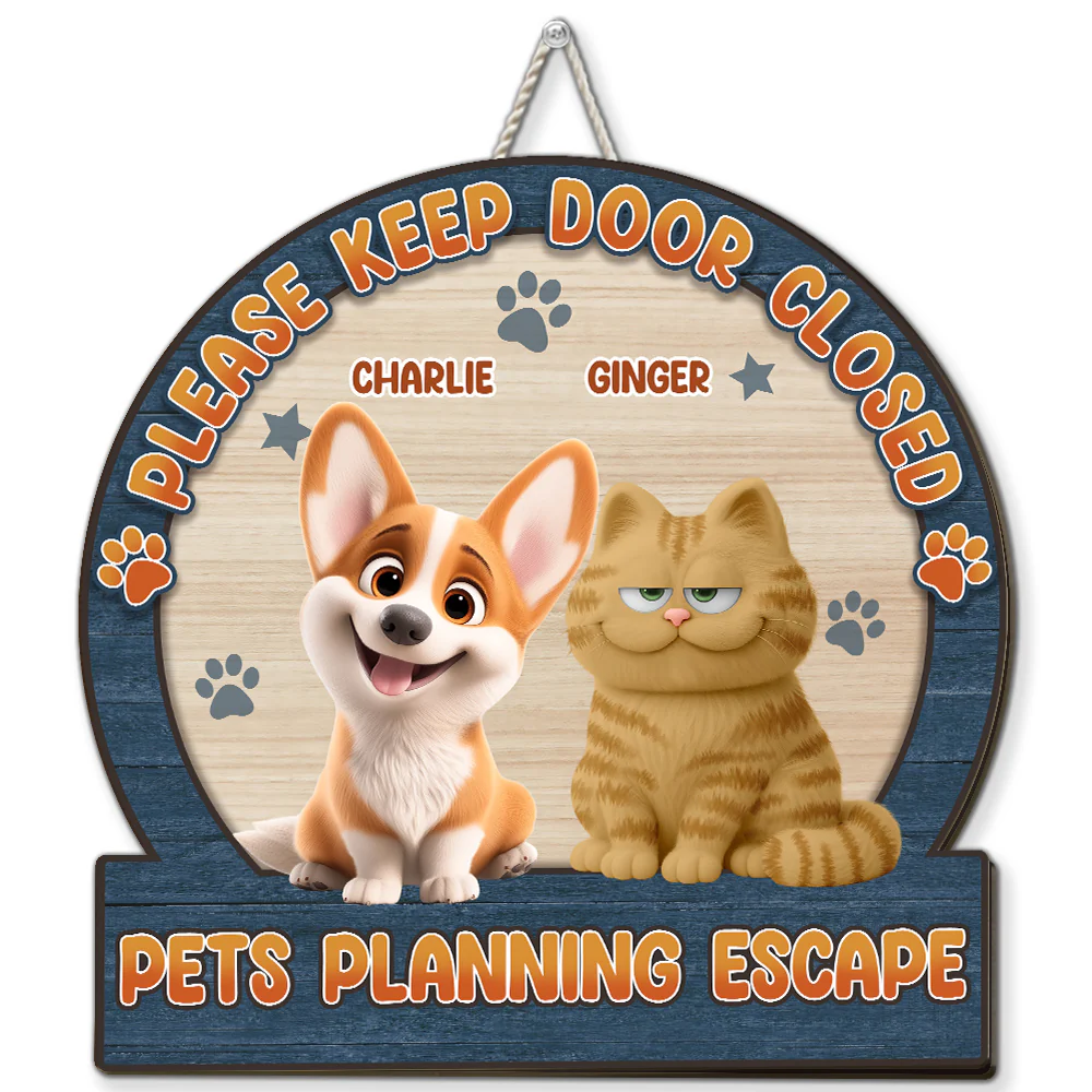 Cartoon Pet Escape - Personalized Custom Wood Sign