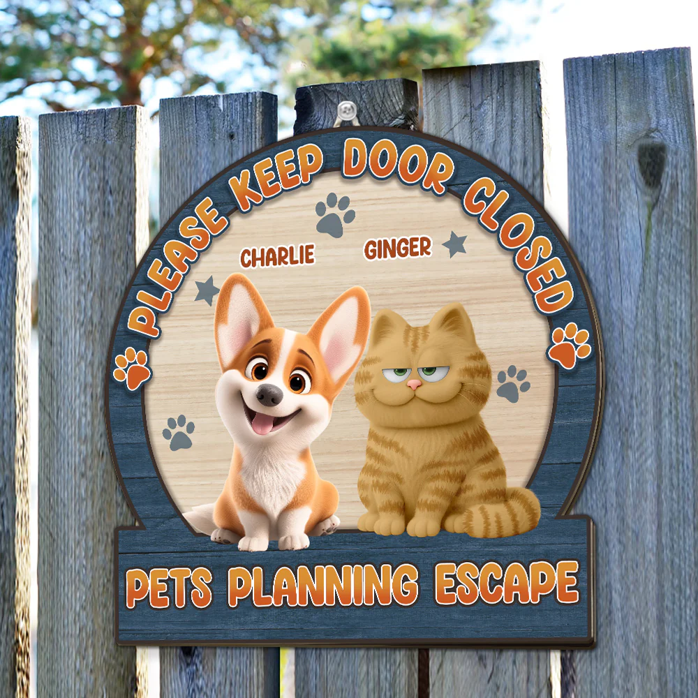 Cartoon Pet Escape - Personalized Custom Wood Sign - Image 4