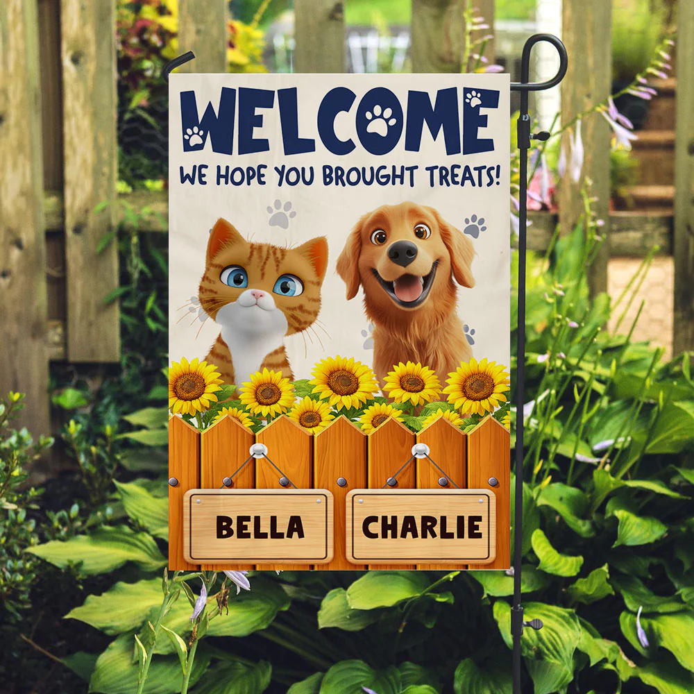 Cartoon Pet Hopes You Bring Treats - Personalized Custom Flag - Image 2