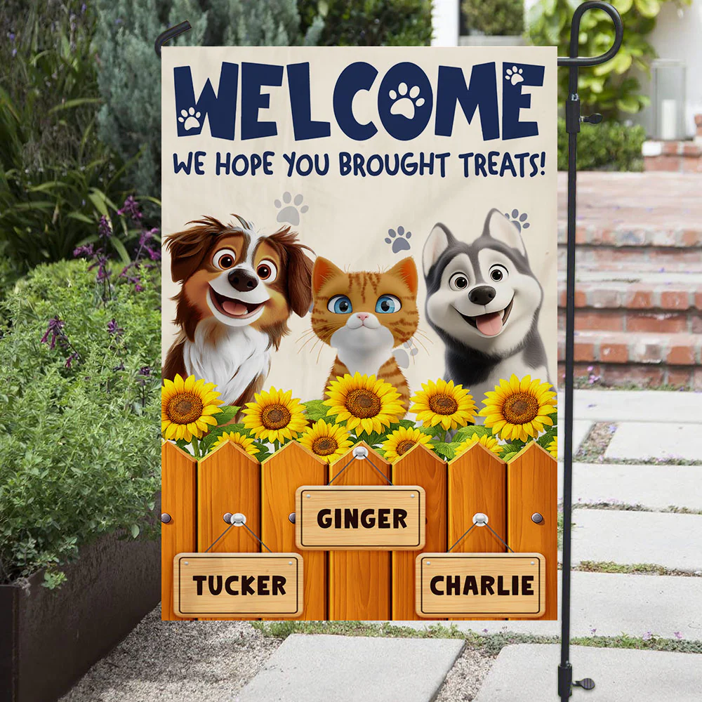Cartoon Pet Hopes You Bring Treats - Personalized Custom Flag - Image 3