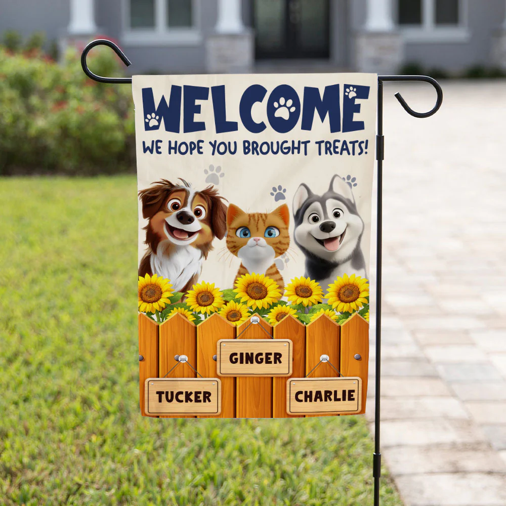 Cartoon Pet Hopes You Bring Treats - Personalized Custom Flag - Image 4